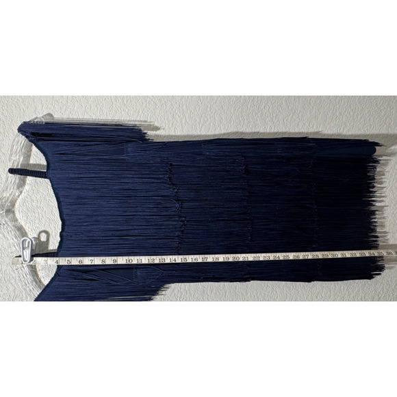 Boston Proper Muse Flapper Tiered Fringe Dress Sz 4 Sleeveless Dk Blue Party - Picture 3 of 9